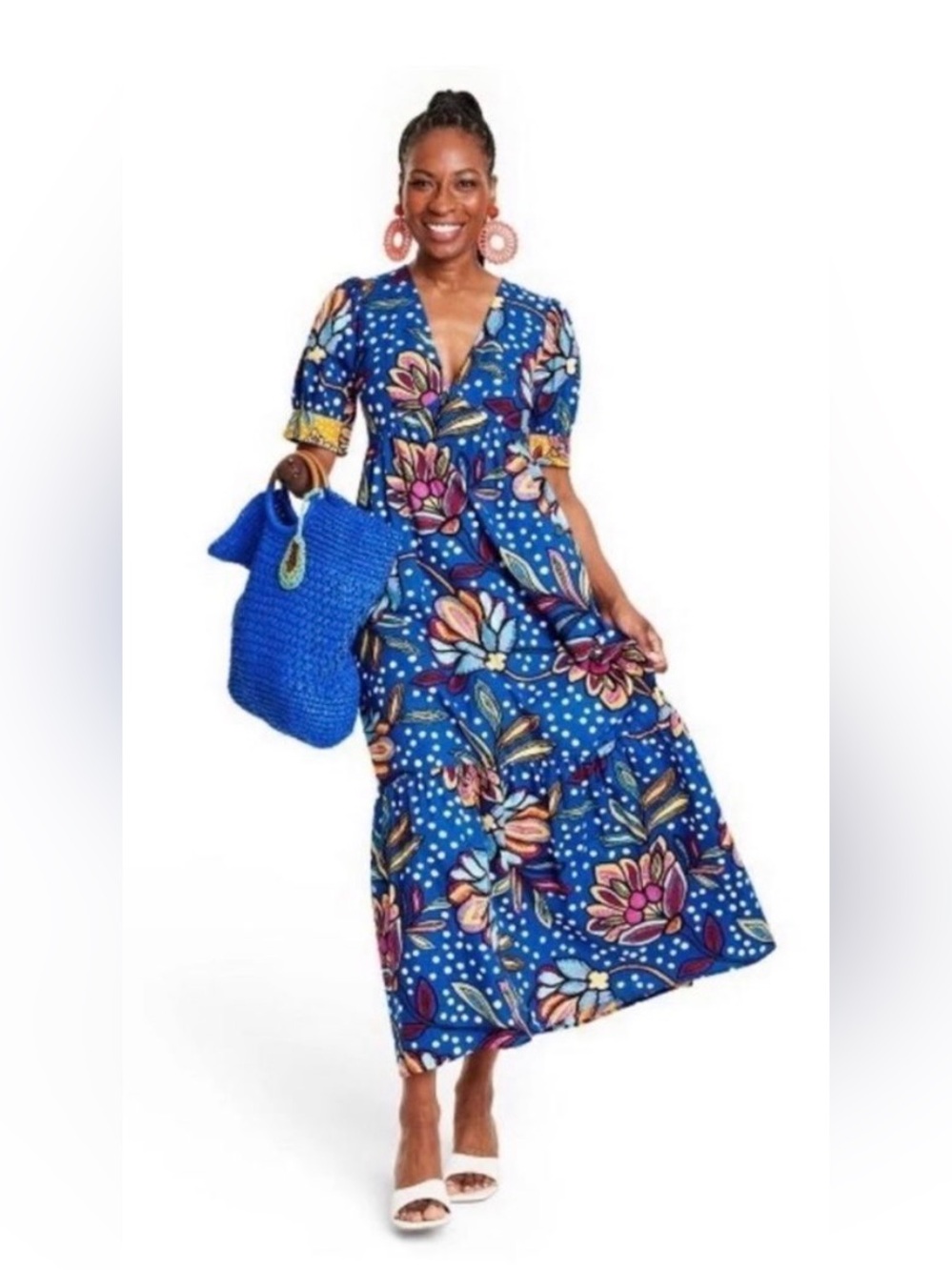 Tabitha Brown for Target Blue Floral V-Neck Maxi Dress